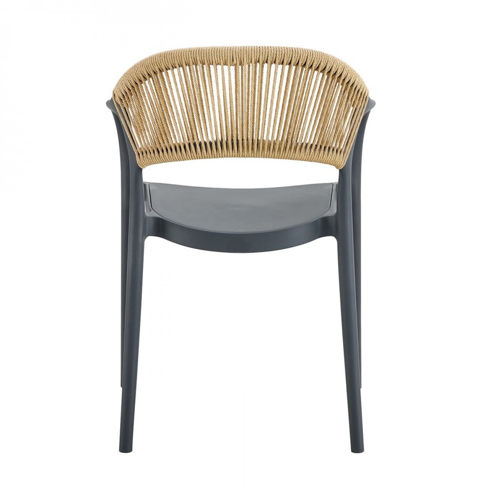Donna Πολυθρόνα Στοιβαζόμενη, Pp-Uv Ανθρακί, Rope Wicker Φυσικό