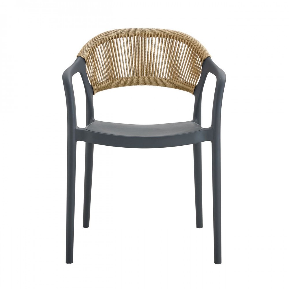 Donna Πολυθρόνα Στοιβαζόμενη, Pp-Uv Ανθρακί, Rope Wicker Φυσικό