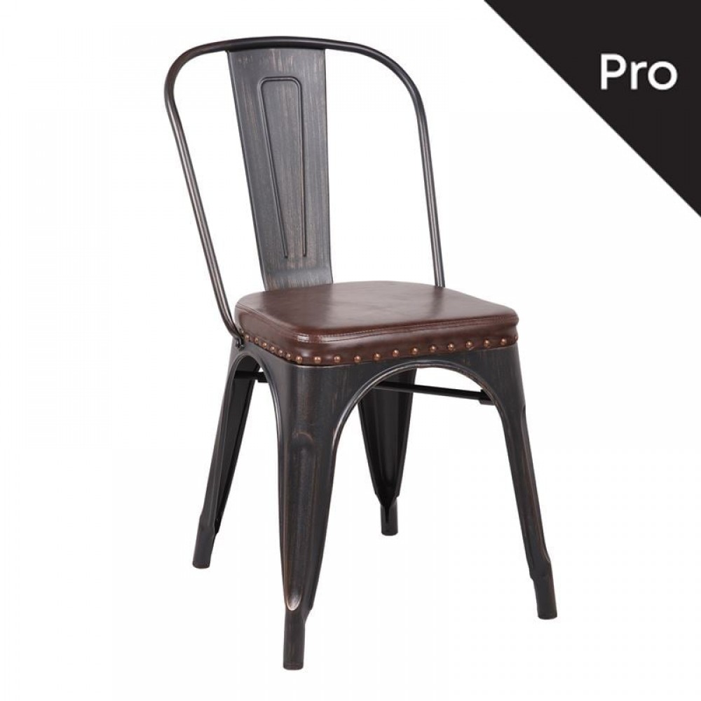 Relix Καρέκλα-Pro, Μέταλλο Βαφή Antique Black, Pu Σκούρο Καφέ