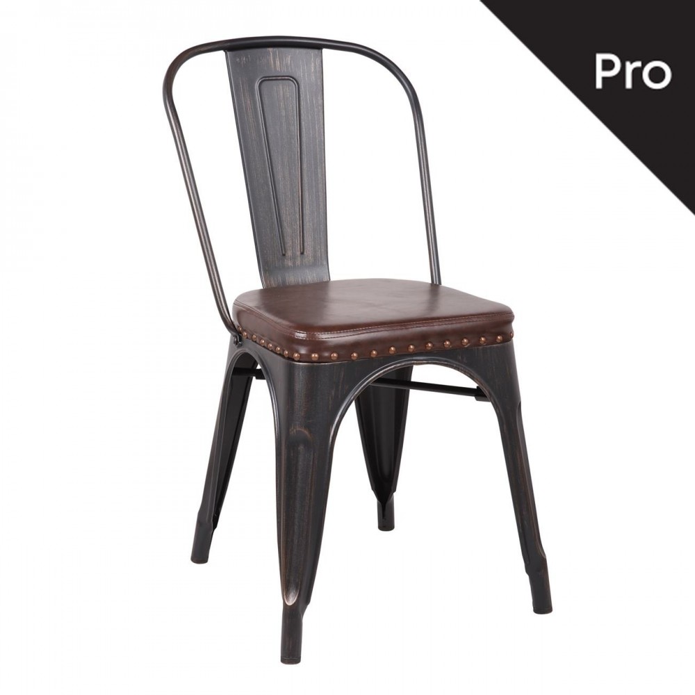 Relix Καρέκλα-Pro, Μέταλλο Βαφή Antique Black, Pu Σκούρο Καφέ