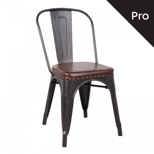 Relix Καρέκλα-Pro, Μέταλλο Βαφή Antique Black, Pu Σκούρο Καφέ
