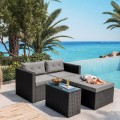 Jakarta Set Σαλόνι Κήπου K/D, Πολυμορφικό 5Τ, Μέταλλο-Wicker Μαύρο, Μαξιλάρια Γκρι