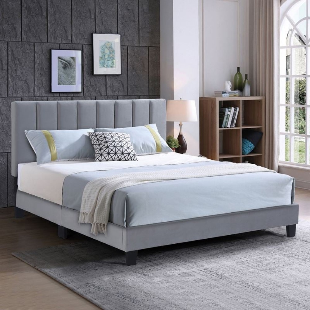 Allegro Κρεβάτι Διπλό Για Στρώμα 150X200Cm, Ύφασμα Γκρι, Με Κεφαλάρι Πολλαπλών Θέσεων