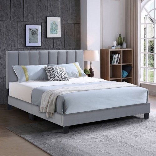 Allegro Κρεβάτι Διπλό Για Στρώμα 150X200Cm, Ύφασμα Γκρι, Με Κεφαλάρι Πολλαπλών Θέσεων