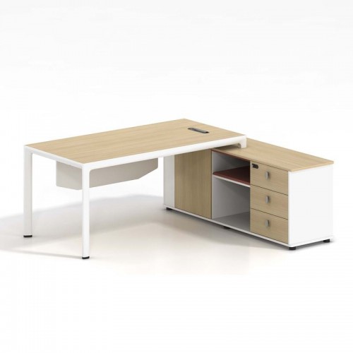 Thesis Γραφείο Δεξιά Γωνία, Απόχρωση Beech - Άσπρο 180x80x75/160x40x65cm