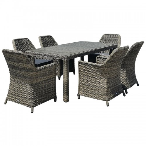 Esperia Set Τραπεζαρία Κήπου Alu,Wicker Grey Brown-Ανθρακί: Τραπέζι 180X90 + 6 Πολυθρόνες