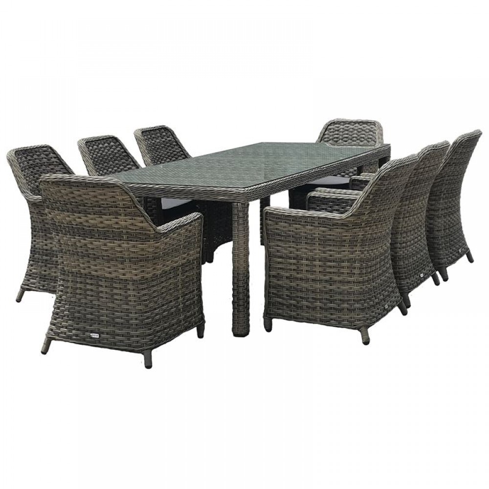 Esperia Set Τραπεζαρία Κήπου Alu,Wicker Grey Brown-Ανθρακί: Τραπέζι 230X100 + 8 Πολυθρόνες