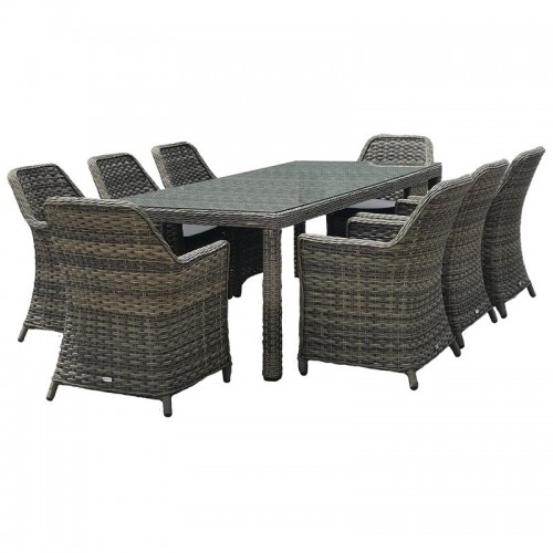 Esperia Set Τραπεζαρία Κήπου Alu,Wicker Grey Brown-Ανθρακί: Τραπέζι 230X100 + 8 Πολυθρόνες