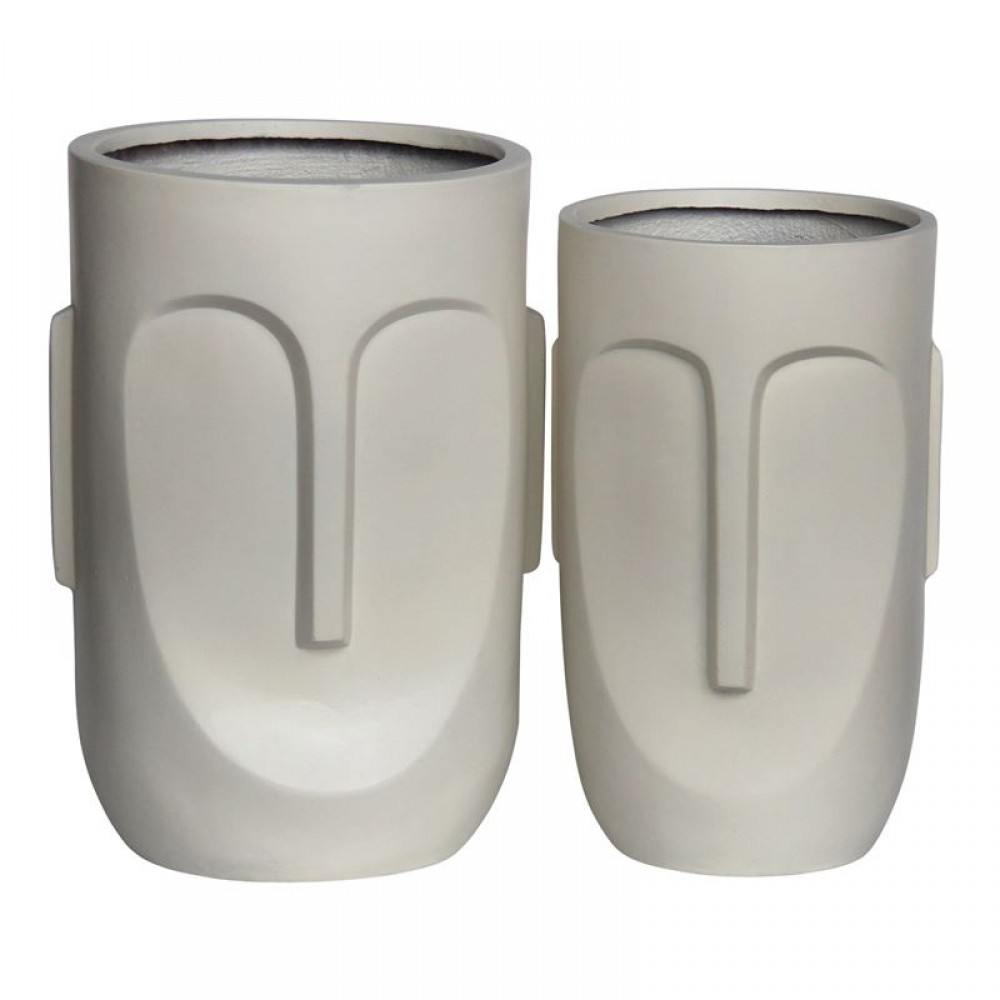 Flower Pot-Totem Set 2 Τεμαχίων, Cement Απόχρωση Sand Brown