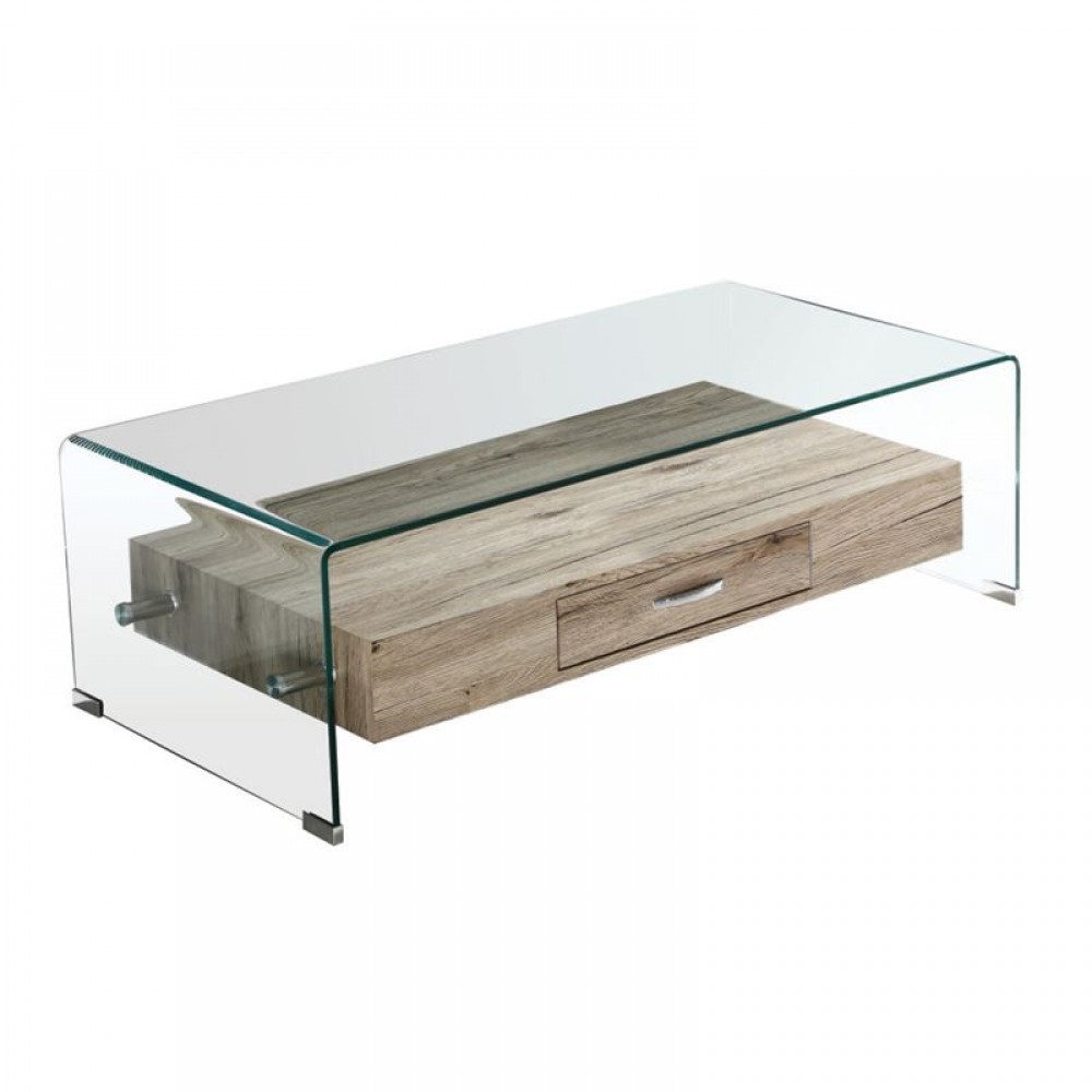 Glasser Wood Τραπ.σαλονιού Με Ράφι Clear Γυαλί 12Mm 110X55X35Cm