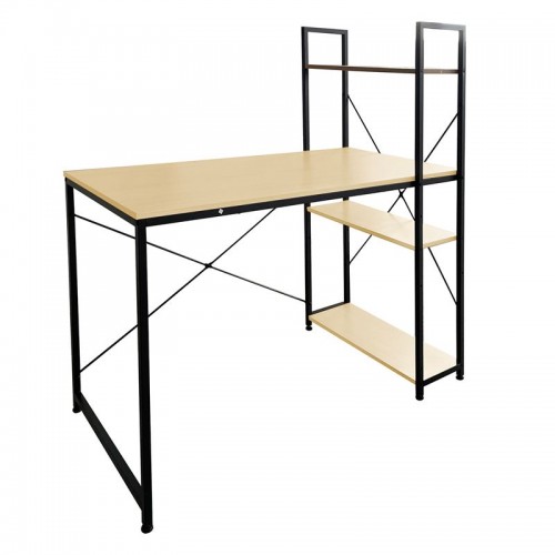 Γραφειο Η/Υ Με 4 Ράφια Μέταλλο Βαφή Μαύρο, Melamine Beech