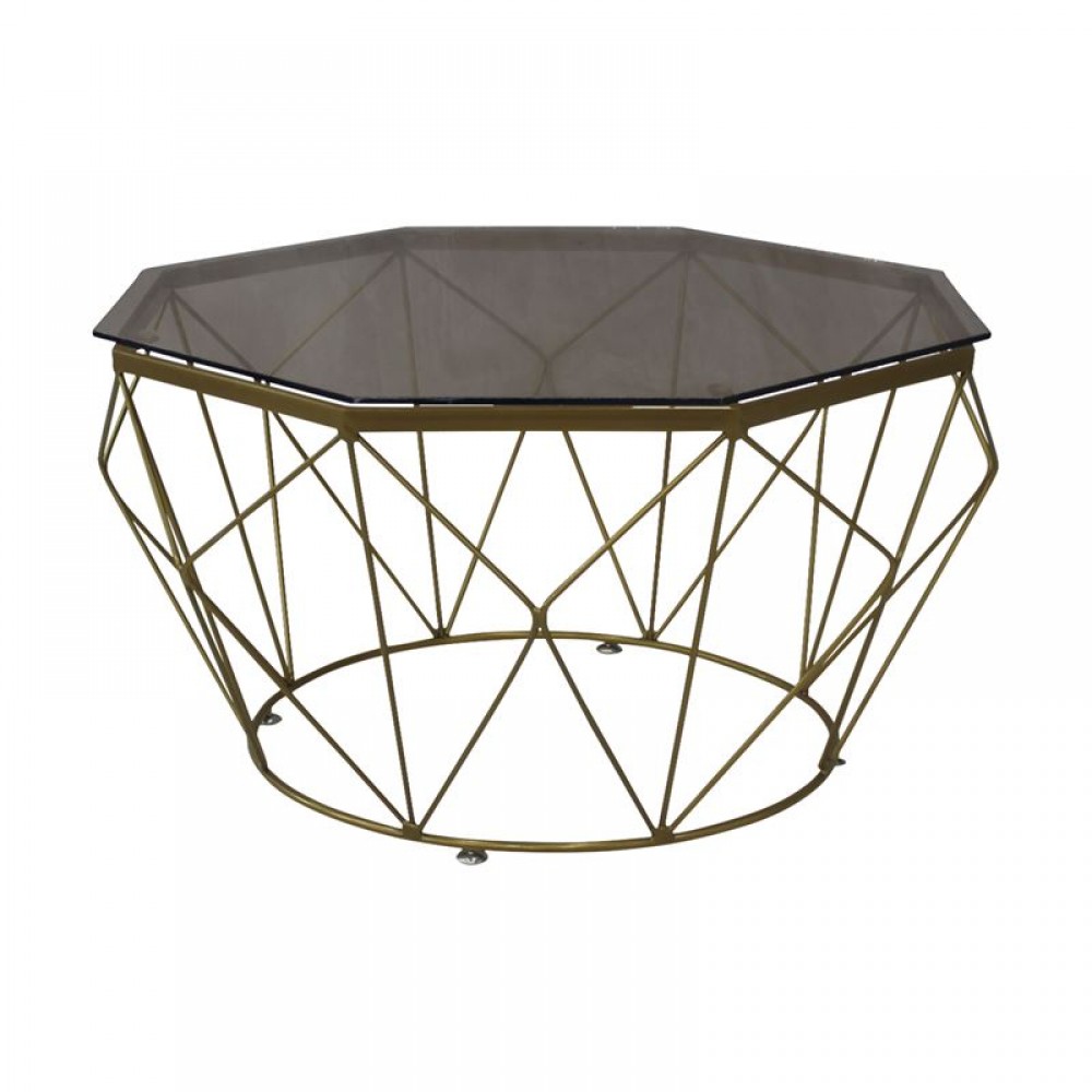 Grid Τραπ.σαλονιού Οκτάγωνο (Φ.87Cm)  Μεταλ.χρυσό/γυαλί