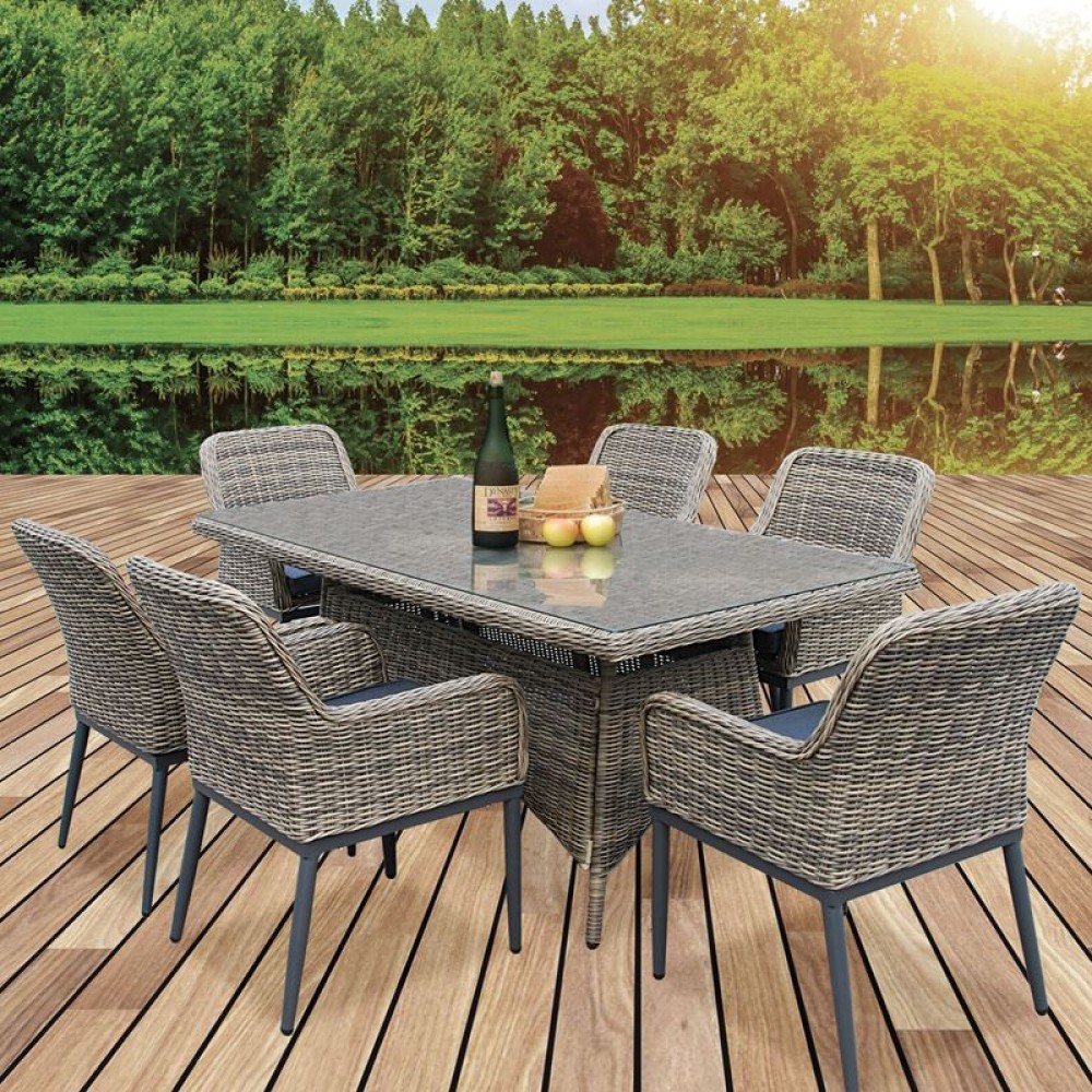 Havana Set Τραπεζαρία Κήπου Alu,Wicker Grey Brown-Ανθρακί: Τραπέζι 160X90 + 6 Πολυθρόνες