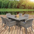 Havana Set Τραπεζαρία Κήπου Alu,Wicker Grey Brown-Ανθρακί: Τραπέζι 160X90 + 6 Πολυθρόνες