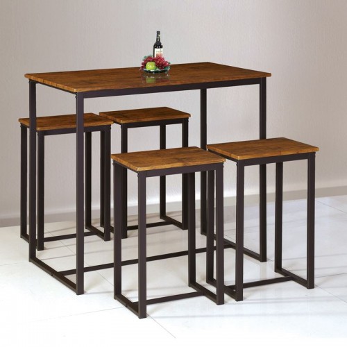 Henry Set Bar (Τραπ.100X60Χ86Cm+4 Σκ.) Μετ.σκ.καφέ/καρυδί