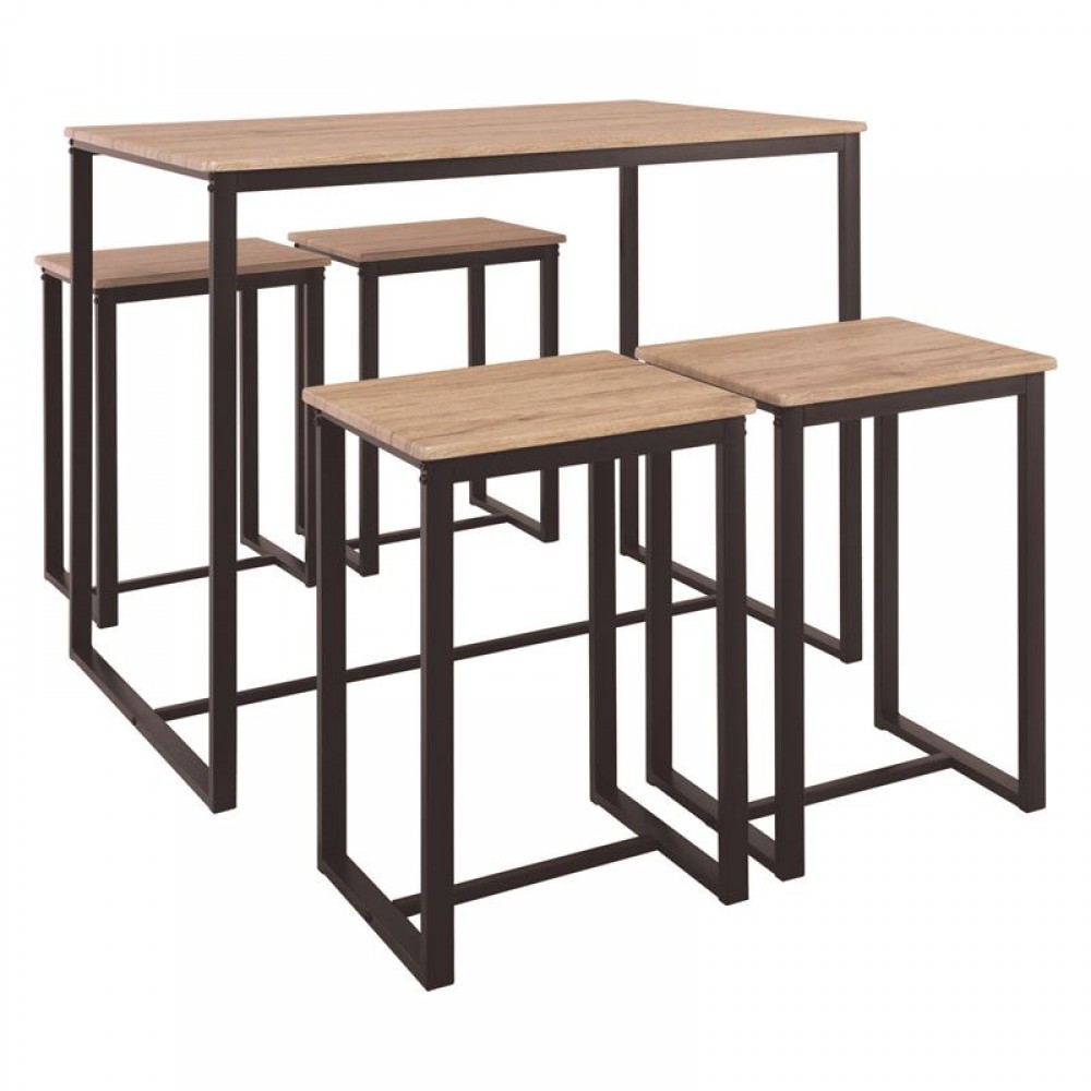 Henry Set Bar (Τραπ.100X60Cm+4 Σκ.) Μετ.σκ.καφέ/sonoma