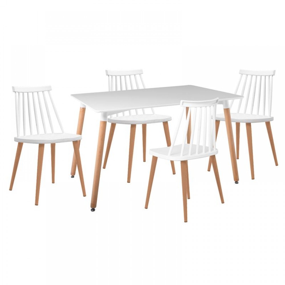 Lavida Set Τραπεζαρία: Τραπέζι 120X80 Οξιά/Mdf + 4 Καρέκλες Μέταλλο Βαφή Φυσικό Pp Άσπρο