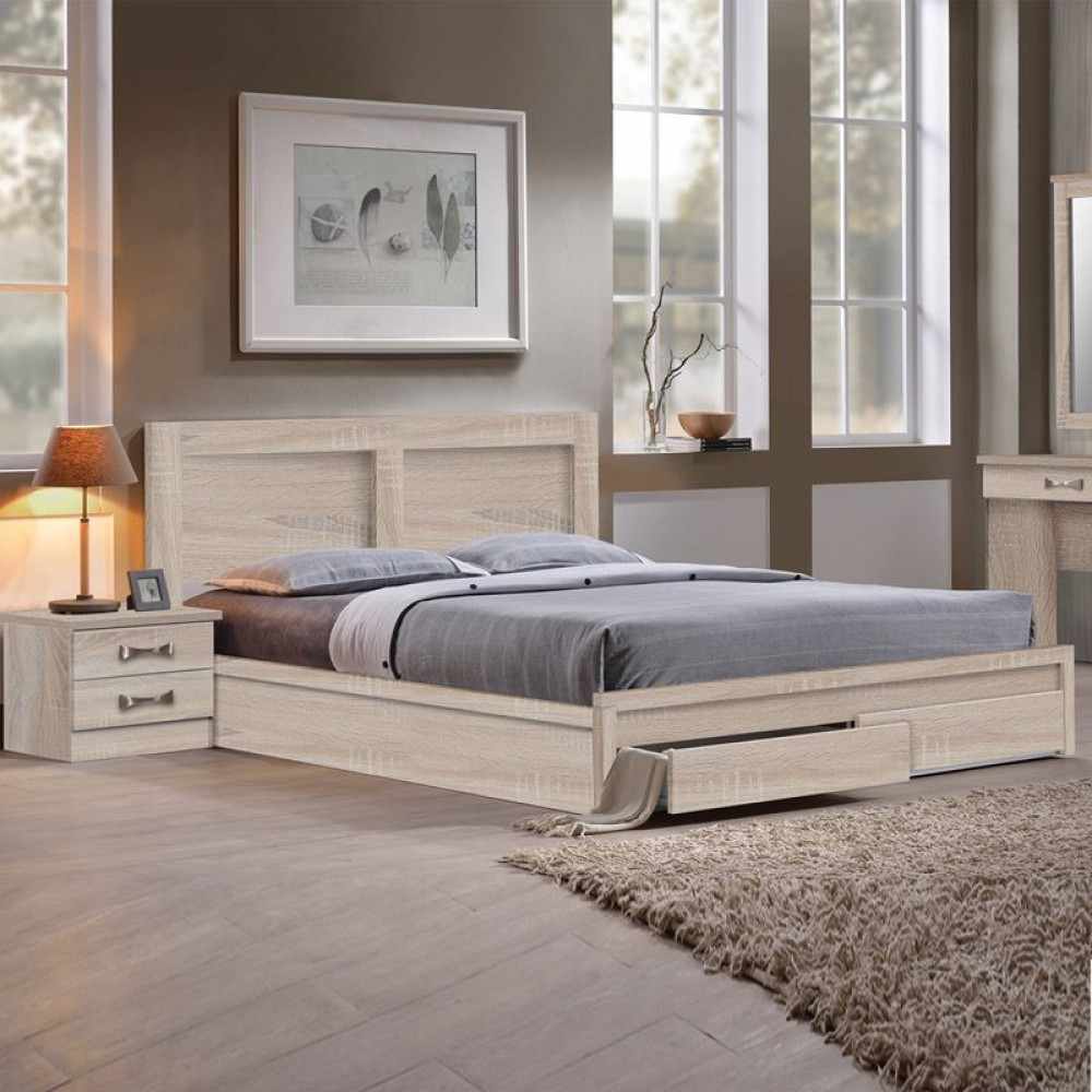 Κρεβάτι διπλό LIFE 160X200 με συρτάρια χρώμα sonoma EM363.2