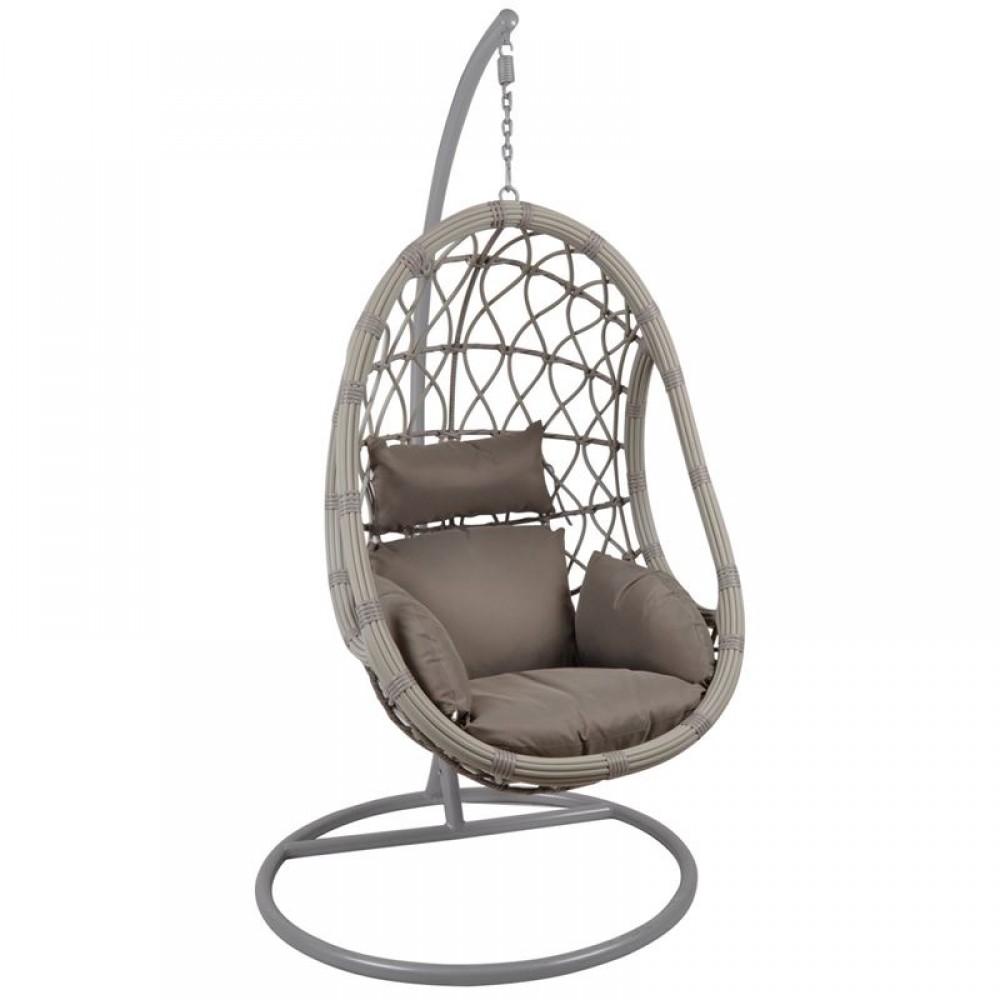 Κούνια κρεμαστή μεταλλική MACAN με wicker σε χρώμα γκρι με μαξιλάρι σε χρώμα cappuccino  Ε6766,2
