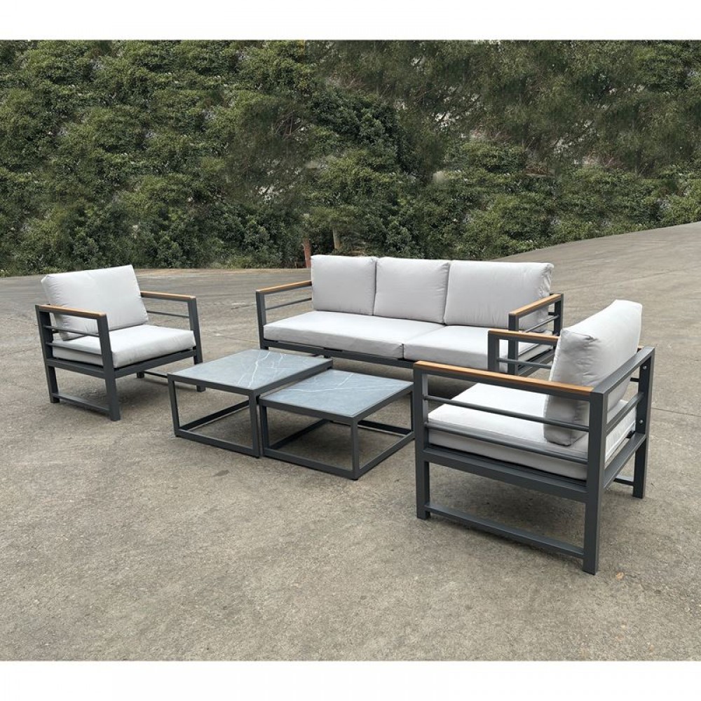 Marilian Set Σαλόνι Κήπου, 5Τεμ, Μέταλλο Βαφή Ανθρακί, Μαξιλάρια Γκρι