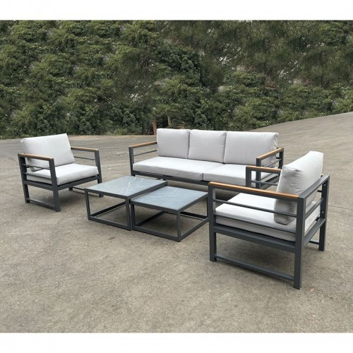 Marilian Set Σαλόνι Κήπου, 5Τεμ, Μέταλλο Βαφή Ανθρακί, Μαξιλάρια Γκρι