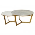 Otto Set 2 Τραπεζάκια Σαλονιού , Χρώμιο Χρυσό, Sintered Stone Grey-White Marble