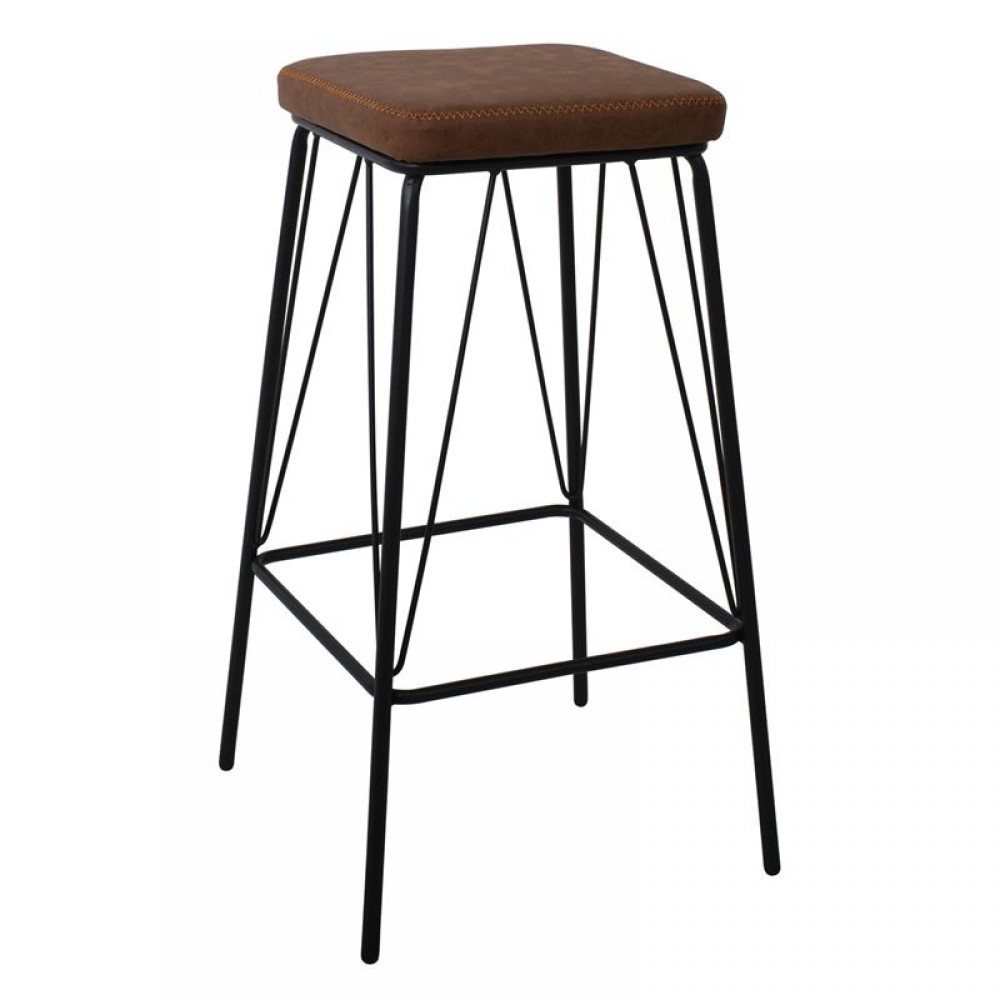 Panton Σκαμπώ Bar Μεταλ.μαύρο/pu Vintage Brown (Σετ 2τμχ)