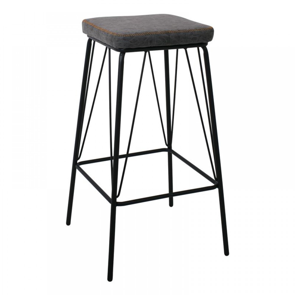 Panton Σκαμπώ Bar Μεταλ.μαύρο/pu Vintage Grey (Σετ 2τμχ)