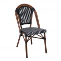 Paris Καρέκλα Bistro, Αλουμίνιο Καρυδί, Wicker Άσπρο - Μαύρο, Στοιβαζόμενη