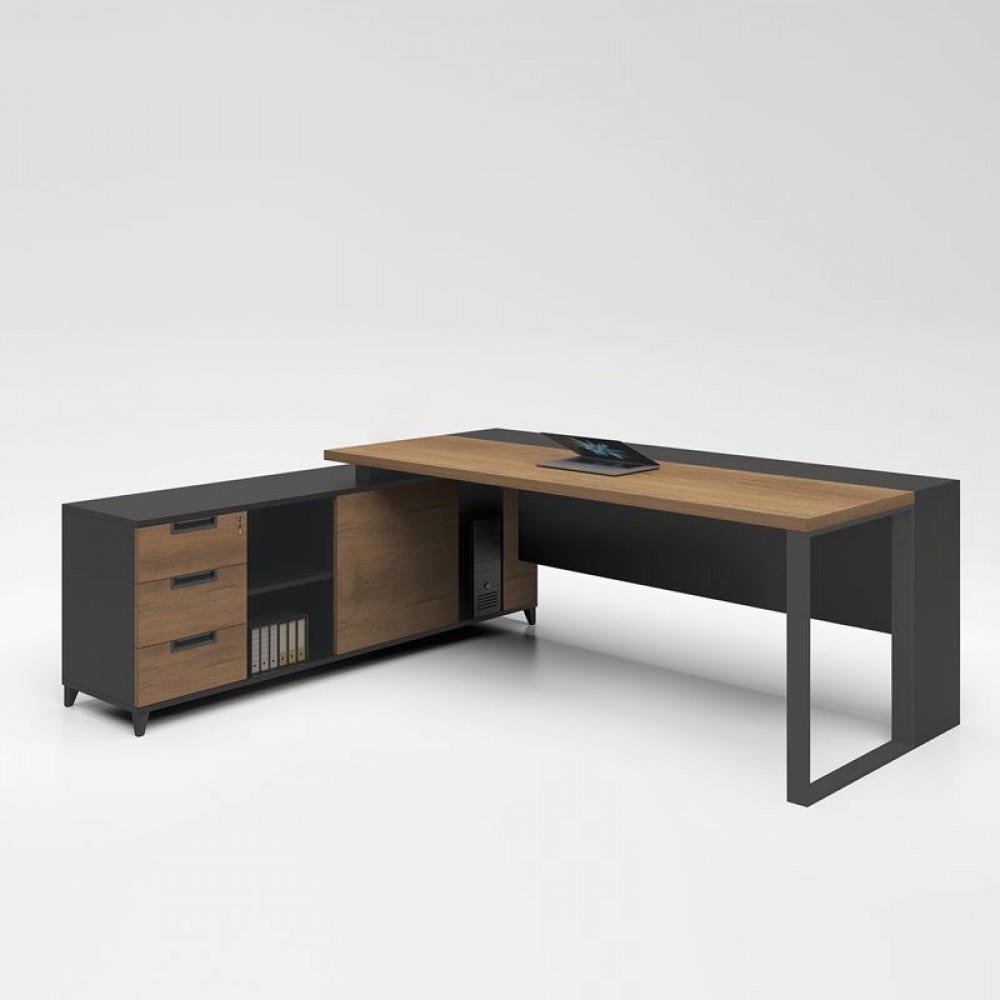 Proline Γραφείο Αναστρέψιμο 160X160Cm Σκ.καρυδί/μαύρο