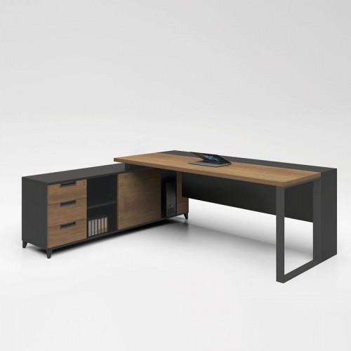 Proline Γραφείο Αναστρέψιμο 160X160Cm Σκ.καρυδί/μαύρο