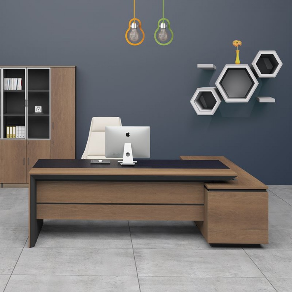 Proline Γραφείο -Αρ-180X160Cm Σκ.καρυδί/μαύρο ΕΟ810,L