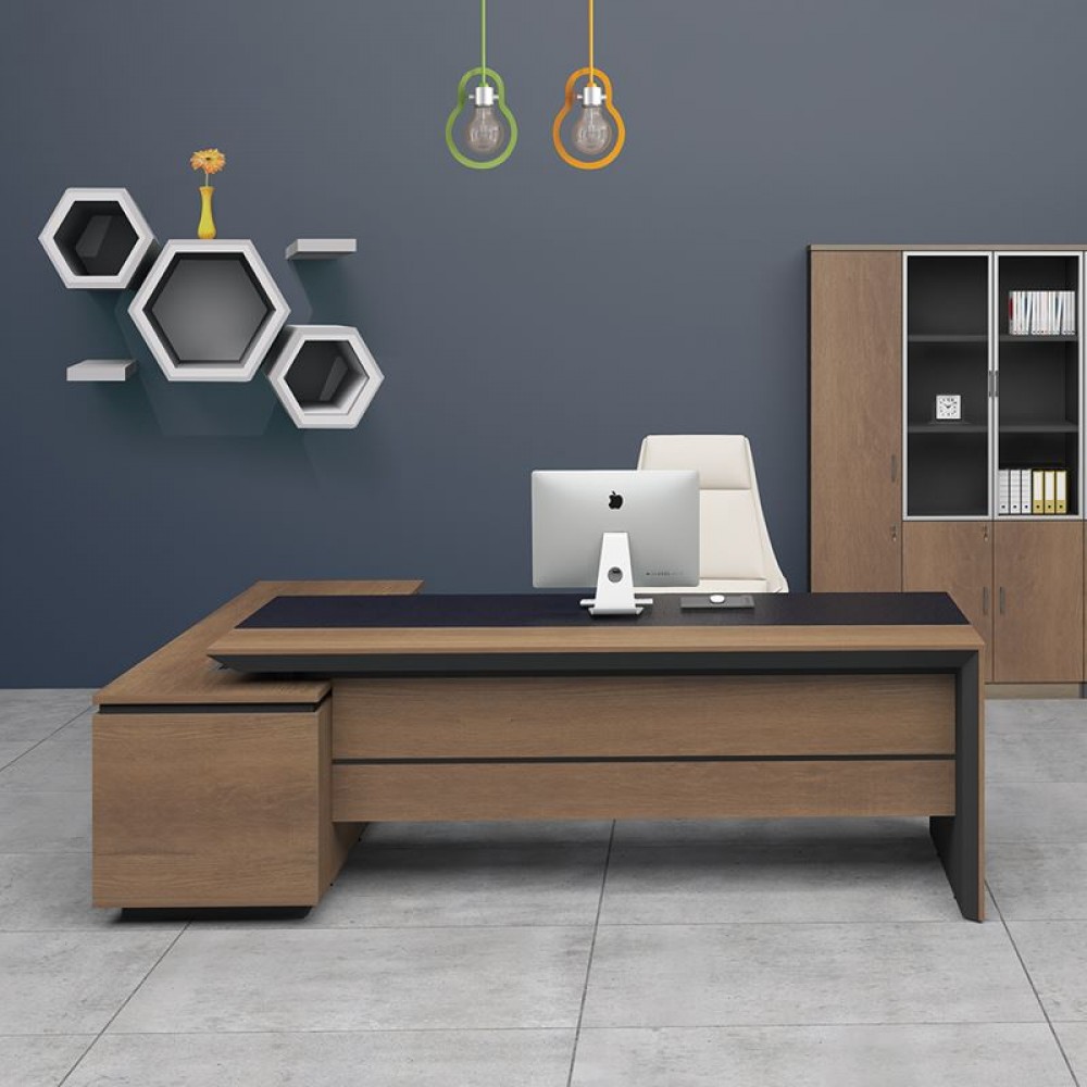 Proline Γραφείο -Δεξ-180X160Cm Σκ.καρυδί/μαύρο
