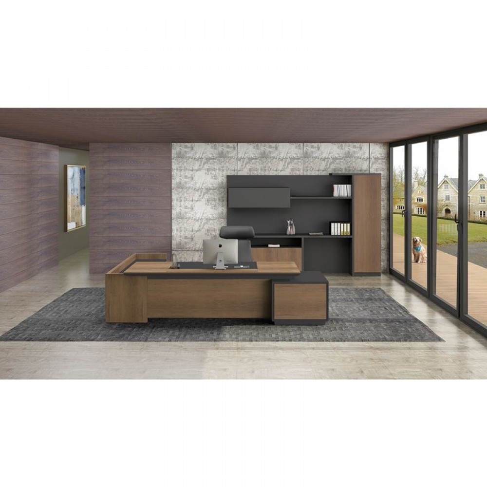 Proline Γραφείο -Δεξ-220X200Cm Σκ.καρυδί/μαύρο