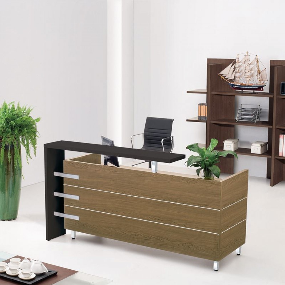 Reception Proline 180X75X110Cm Σκ.καρυδί/μαύρο