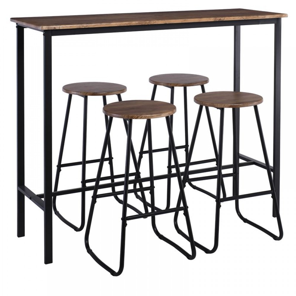 Pub Set Bar Τραπέζι + 4 Σκαμπώ, Μέταλλο Βαφή Ανθρακί - Antique Brown