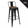 Relix Wood Σκαμπό Bar Με Πλάτη, Μέταλλο Βαφή Μαύρο Μatte, Ξύλο Απόχρωση Dark Oak
