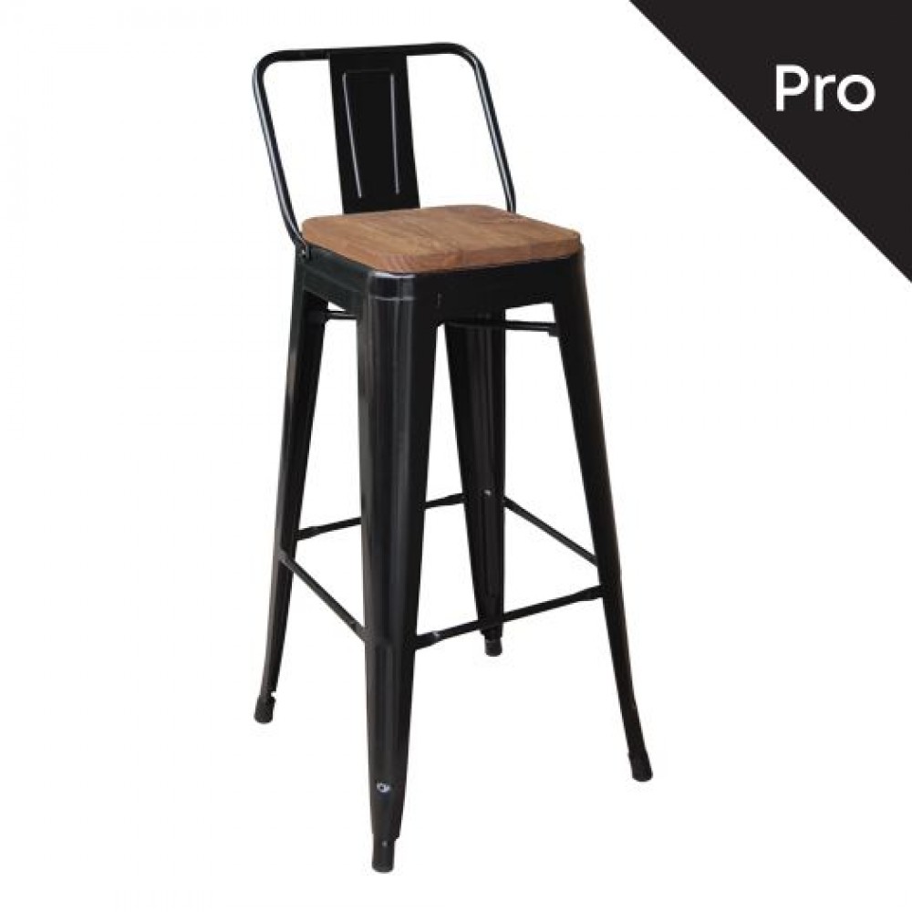 Σκαμπώ bar RELIX WOOD μεταλλικό με πλάτη σε μαύρο χρώμα E5208,1