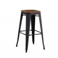 Relix Wood Σκαμπό Bar, Μέταλλο Βαφή Μαύρο Matte, Κάθισμα Dark Oak, Στοιβαζόμενο