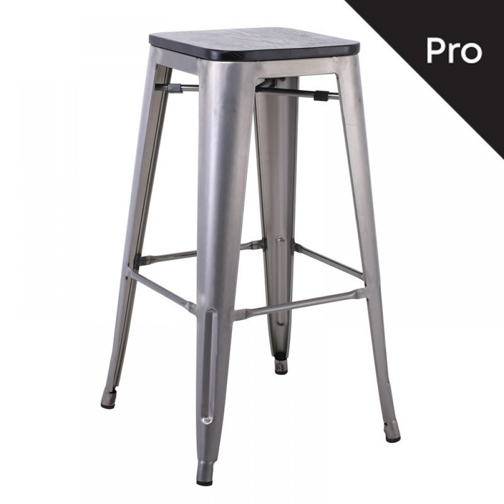 Relix Wood Σκαμπό Bar-Pro, Απόχρωση Metal Με Διακοσμητική Σκουριά, Απόχρωση Ξύλου Μαύρο
