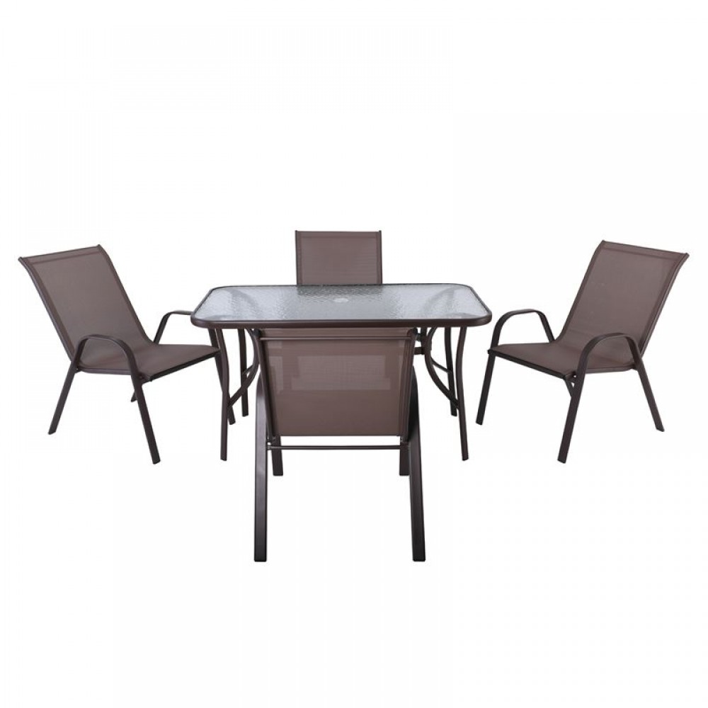 Rio Set (Τραπ.120X70Cm+4 Πολ) Μετ.καφέ/text.καφέ