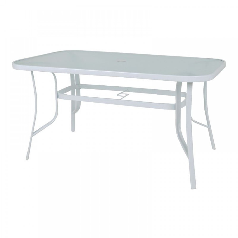 Rio Τραπέζι 120X70Cm Μεταλλικό Άσπρο/γυαλί Pear Clear
