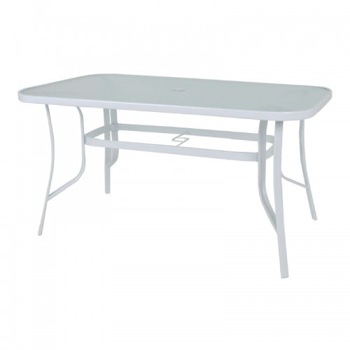 Rio Τραπέζι 120X70Cm Μεταλλικό Άσπρο/γυαλί Pear Clear