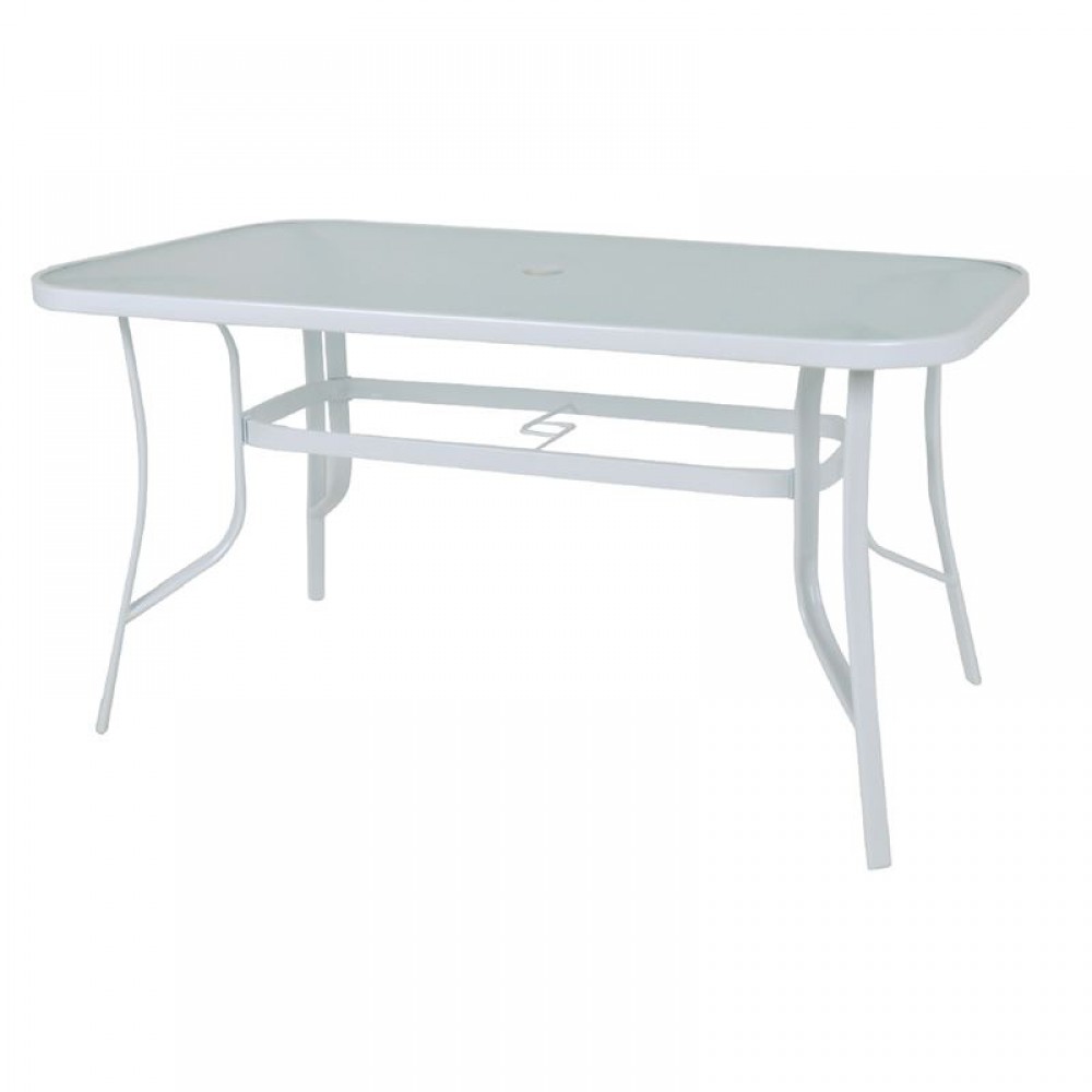 Rio Τραπέζι 140X80Cm Μεταλλικό Άσπρο/γυαλί Pear Clear