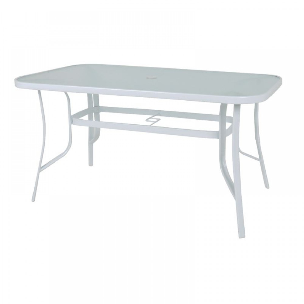 Rio Τραπέζι 150X90Cm Μεταλλικό Άσπρο/γυαλί Pear Clear