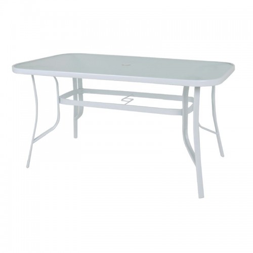 Rio Τραπέζι 150X90Cm Μεταλλικό Άσπρο/γυαλί Pear Clear