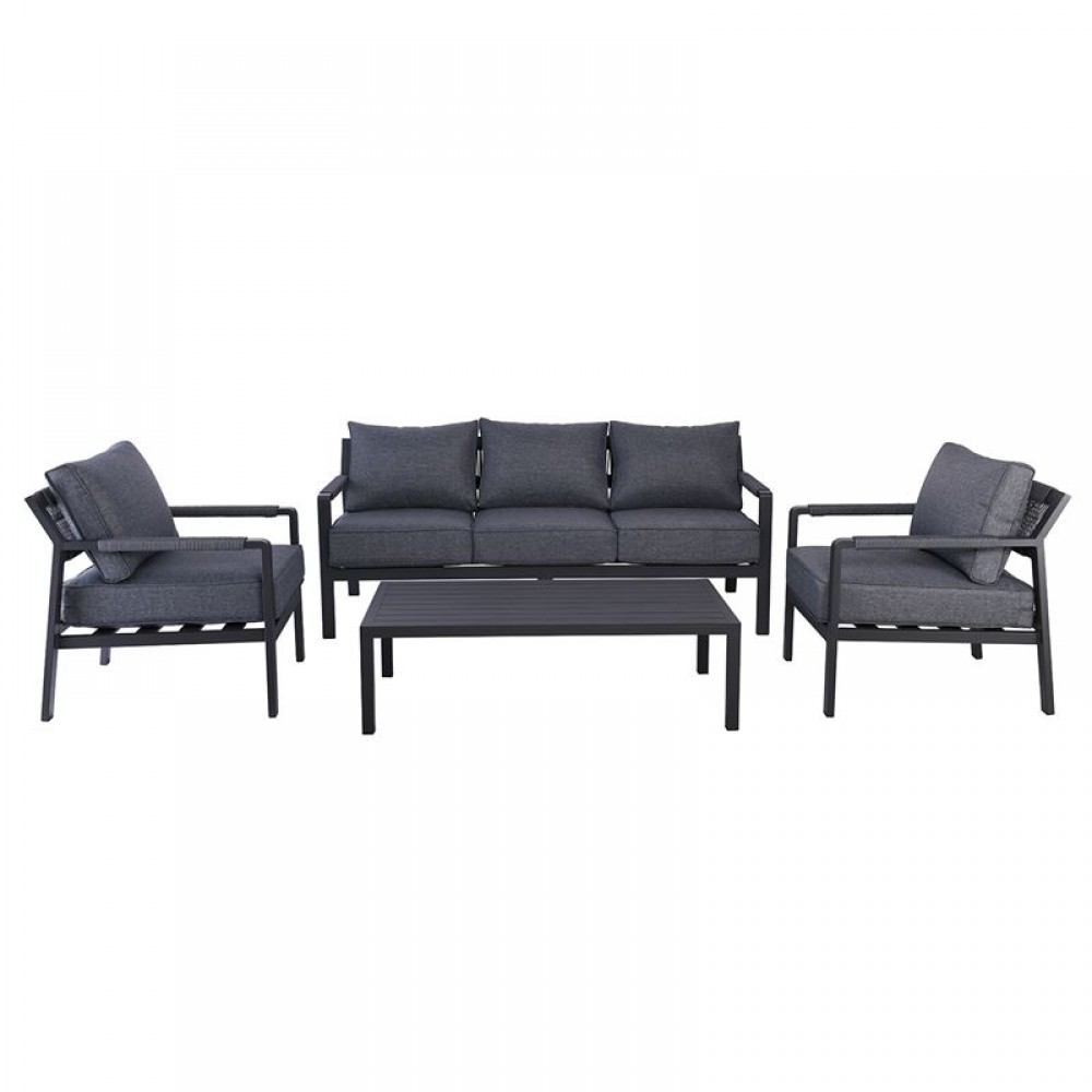 Riviera Set Σαλόνι Κήπου Alu: 3Θέσιος+2 Πολυθρόνες+Τραπέζι Σκελετός & Μαξιλάρια Ανθρακί