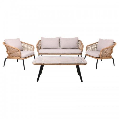 Salsa Alu Plus Set (Τρ+2Θέσ+2Πολ) Μαύρο/wicker Φυσικό, Μαξ.εκρού