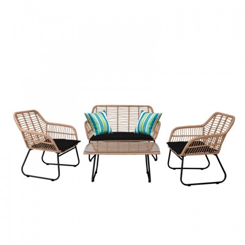 Salsa Set (Τρ+2Θέσ+2Πολ) Μετ.μαύρο/wicker Φυσικό, Μαξ.μαύρο