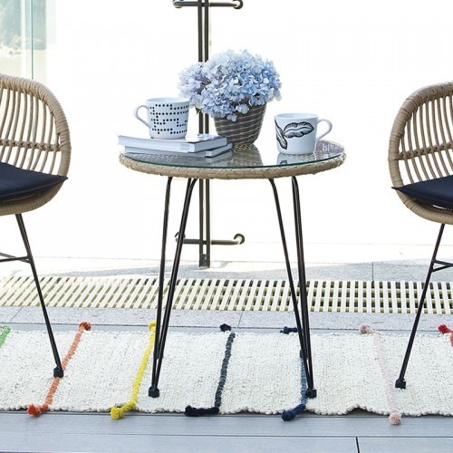 Salsa Τραπέζι Φ52Cm Μεταλ.μαύρο/wicker Φυσικό